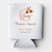 Brown broom Squad Birthday name peach monogram 缶クーラー (正面)
