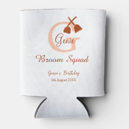 Brown broom Squad Birthday name peach monogram 缶クーラー