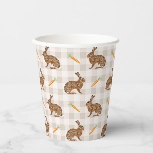 Brown Bunnies And Carrots Rustic Rabbit Pattern 紙コップ (正面)