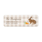 Brown Bunny And Carrots Beige Gingham Easter ラベル (正面)