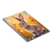 Brown Bunny Floral Field Animal Painting ノートブック (右側)