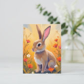 Brown Bunny Floral Field Animal Painting Card (スタンド正面)