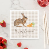 Brown Bunny Hare And Carrots Happy Easter Beige スタンダードランチョンナプキン (インサイチュ)