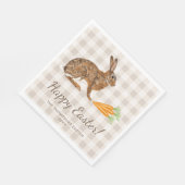 Brown Bunny Hare And Carrots Happy Easter Beige スタンダードランチョンナプキン (角)