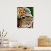 Brown Bunny Rabbit in Spring Bonnet Art 18x24 ポスター (キッチン)