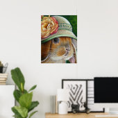 Brown Bunny Rabbit in Spring Bonnet Art 18x24 ポスター (ホームオフィス)