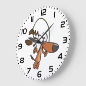 Brown Cartoon Dog Skipping Jump Rope ラージ壁時計 (傾斜)