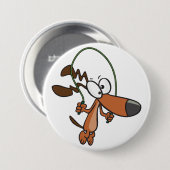 Brown Cartoon Dog Skipping Jump Rope 缶バッジ (正面&裏面)