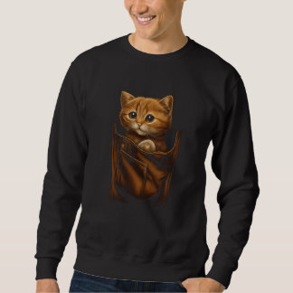 Brown Cat Sits in Pocket Graphic Tees Men Women Bo スウェットシャツ