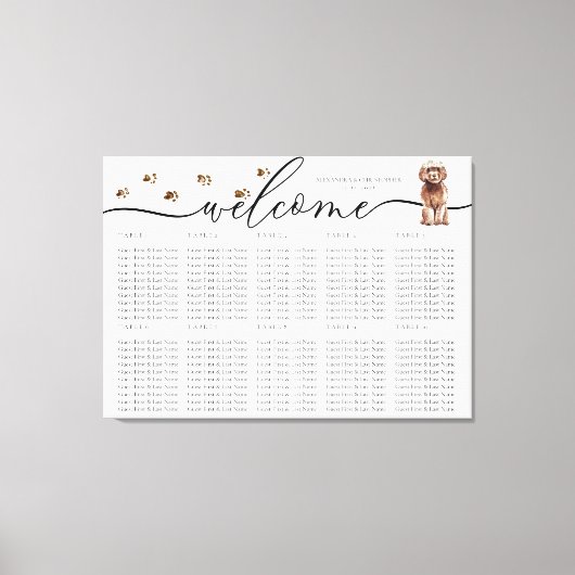 Brown Cavapoo子犬ウェルカムシーティングテーブル番号 キャンバスプリント (正面)