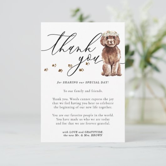 Brown Cavapoo puppy dog's 結婚ありがとう エンクロージャーカード (スタンド正面)