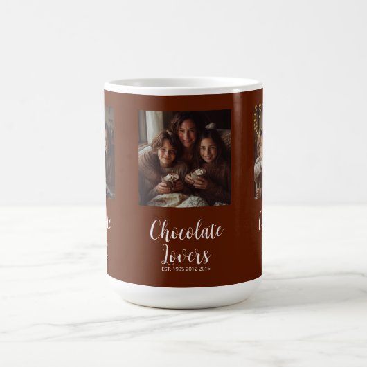 Brown Chocolate Lovers Established 3 Photo Script コーヒーマグカップ (中央)