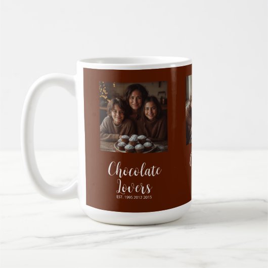 Brown Chocolate Lovers Established 3 Photo Script コーヒーマグカップ (左)