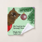 Brown Christmas Ornament Cat バスタオルセット (ウォッシュタオル)