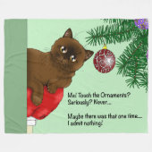 Brown Christmas Ornament Cat フリースブランケット (正面(横))