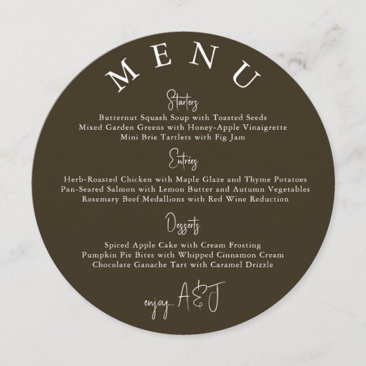 Brown Circle Modern Simple Wedding Menu メニュー (正面)