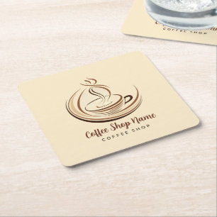 Brown Coffee espressoエレガントビジネスロゴショップ スクエアペーパーコースター