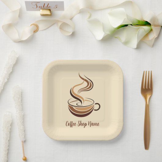 Brown Coffee espressoエレガントビジネスロゴショップ ペーパープレート (ウェディング)
