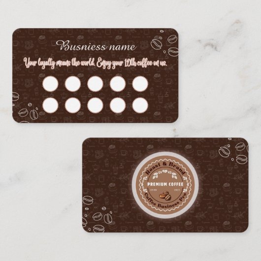 Brown Coffee Loyalty Card Minimal Design ロイヤリティカード (正面/裏面)