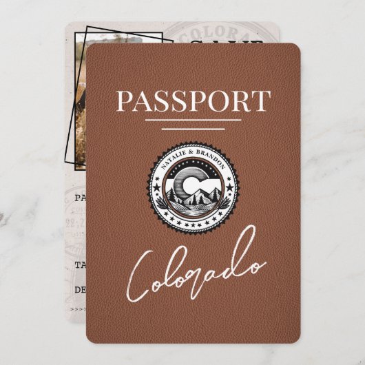 Brown Colorado Passport日付の保存 セーブザデート (正面/裏面)
