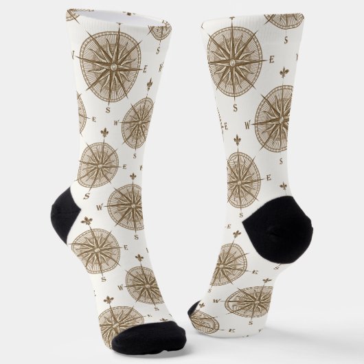 Brown Compass and Text ソックス (傾斜あり)