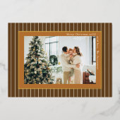Brown Copper Old Money Pinstripe Christmas Photo 箔シーズンカード (正面)