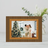 Brown Copper Old Money Pinstripe Christmas Photo 箔シーズンカード (立ち正面)