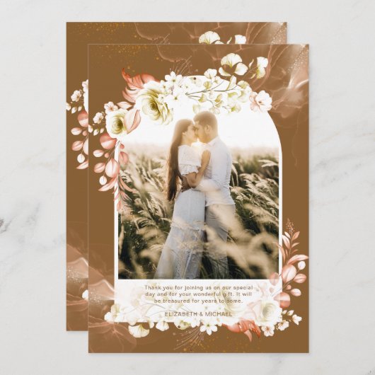 Brown Coralモダンフローラ写真ありがとう サンキューカード (正面/裏面)