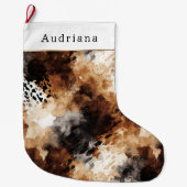 Brown Cream Black Leopard Animal Christmas ラージクリスマスストッキング (正面)