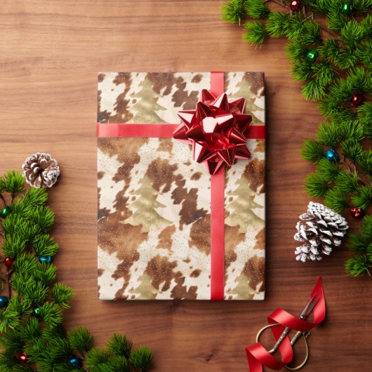 Brown Cream Cowhide Gold Confetti Christmas Tree ラッピングペーパー (クリスマスギフト)