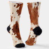Brown Cream Faux Cow Print ソックス (傾斜あり)