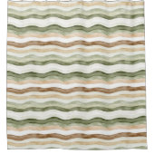 Brown Cream Green Stripes シャワーカーテン (正面)