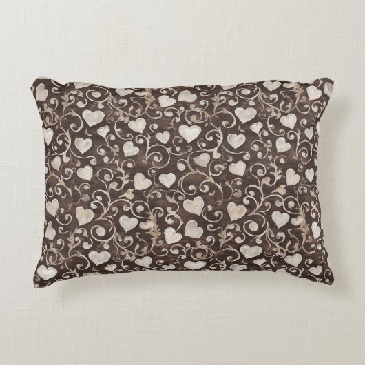 Brown Cream Hearts アクセントクッション (正面)