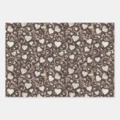 Brown Cream Hearts Red Lips Kisses Bridal Shower ラッピングペーパーシート (正面3)