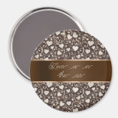 Brown Cream Hearts Ribbon   マグネット (正面/裏面)