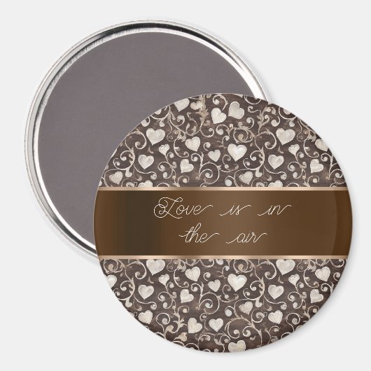 Brown Cream Hearts Ribbon   マグネット (正面/裏面)