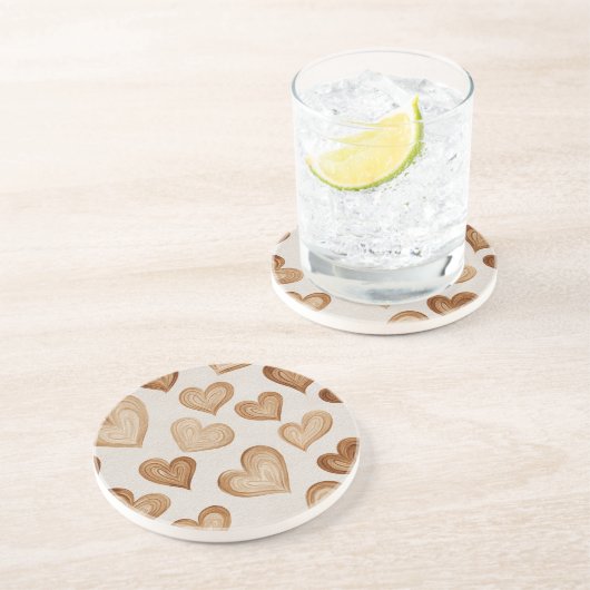 Brown Cream Hearts Stripes コースター (側面)