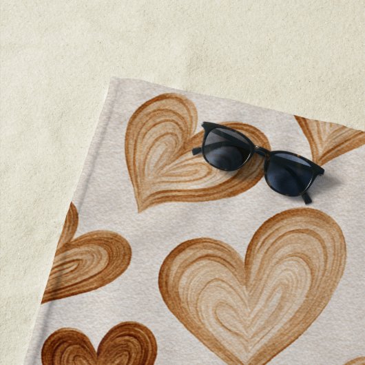 Brown Cream Hearts Stripes ビーチタオル (インサイチュ)