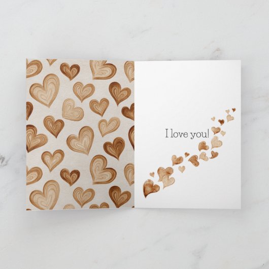 Brown Cream Hearts Stripes Love カード (内部)