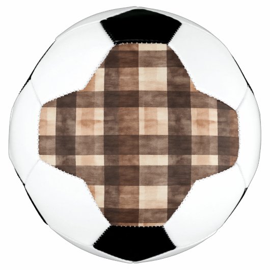 Brown Cream Plaid Stripes サッカーボール (正面)