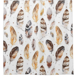 Brown Cream Tribal Native Feathers シャワーカーテン