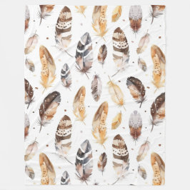 Brown Cream Tribal Native Feathers フリースブランケット