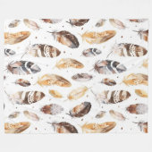 Brown Cream Tribal Native Feathers フリースブランケット (正面(横))