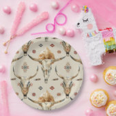 Brown Cream Tribal Native Feathers Birthday ペーパープレート (パーティー)