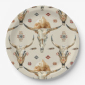 Brown Cream Tribal Native Feathers Birthday ペーパープレート (正面)