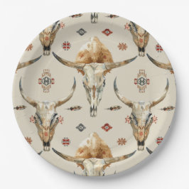 Brown Cream Tribal Native Feathers Birthday ペーパープレート