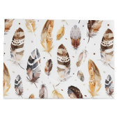 Brown Cream Tribal Native Feathers Birthday ラージペーパーバッグ (裏面)