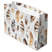 Brown Cream Tribal Native Feathers Birthday ラージペーパーバッグ (裏面アングル)