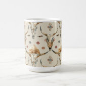 Brown Cream Tribal Native Feathers Skulls コーヒーマグカップ (中央)