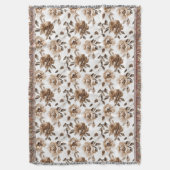 Brown Cream White Flowers Christmas スローブランケット (正面縦)